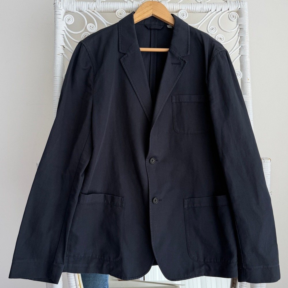 Vince Sport Coat Jacket Mens Large Navy Unstructured Cotton Linen Blazer